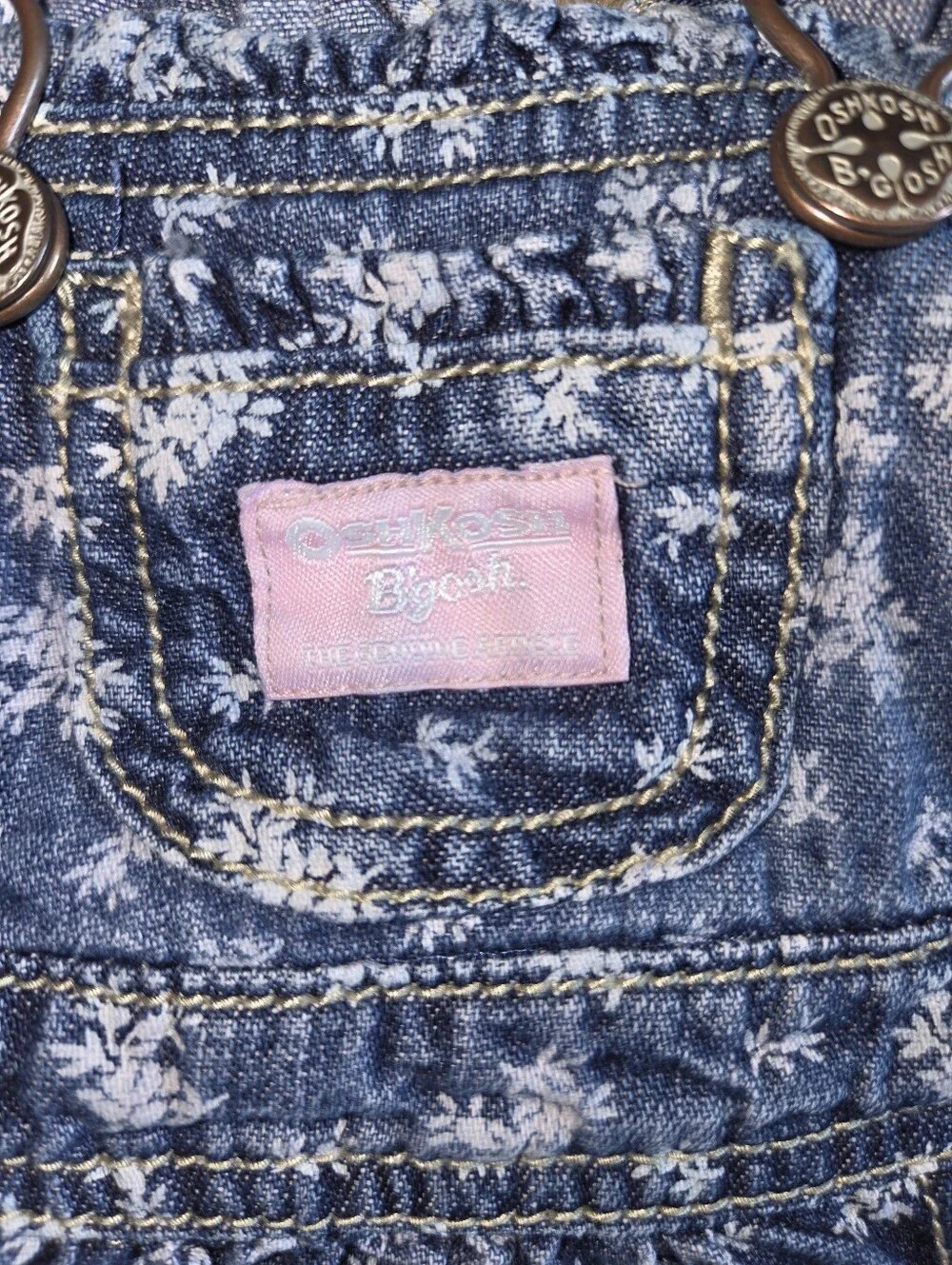 Vintage Y2k Oshkosh Bgosh Floral Denim Jumper Dress Baby Girl 3 Month